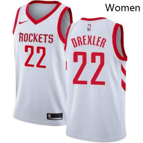 Womens Nike Houston Rockets 22 Clyde Drexler Authentic White Home NBA Jersey Association Edition